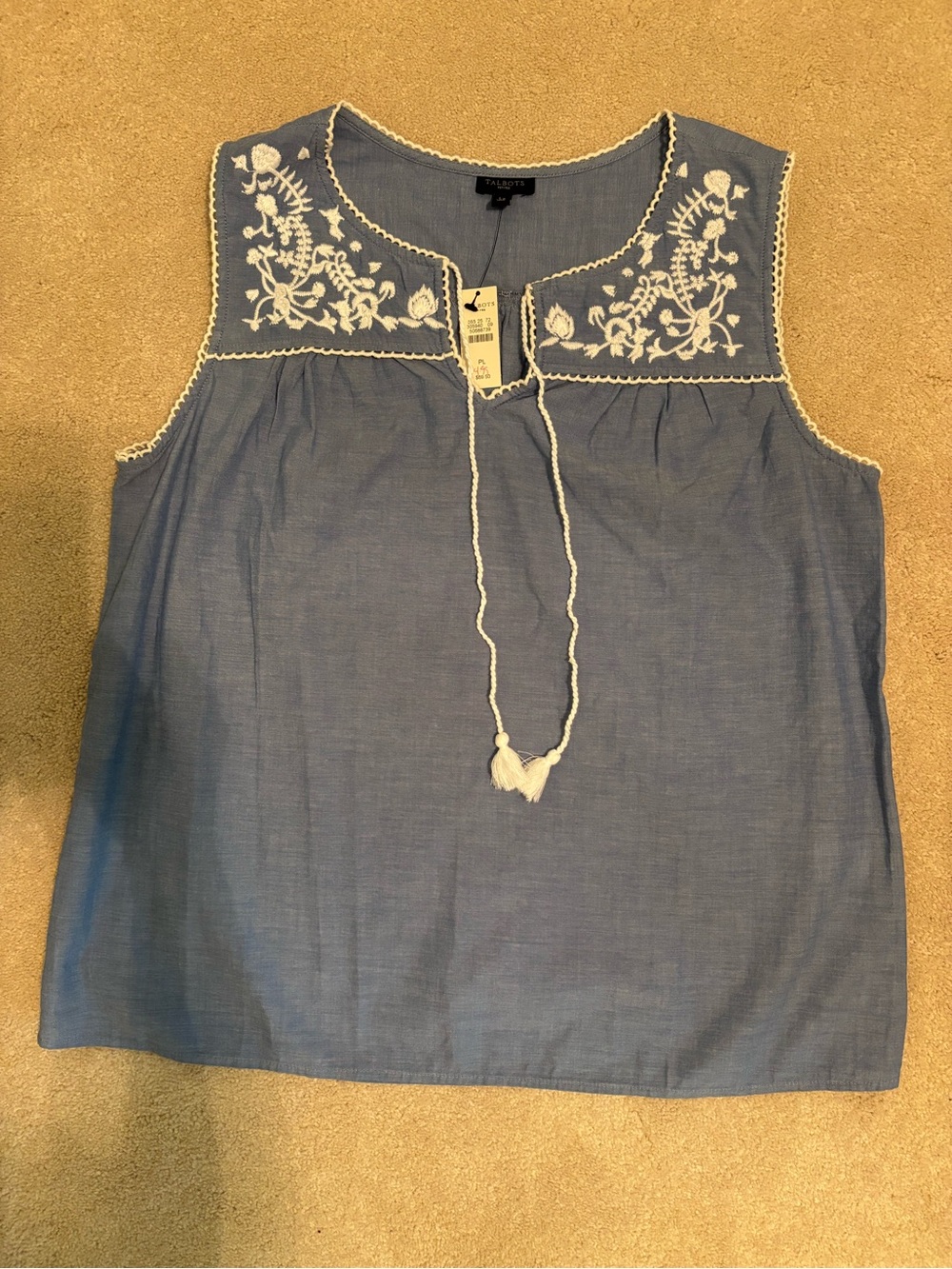Talbots Light Blue Sleeveless Embroidered Cotton Blend Camisole